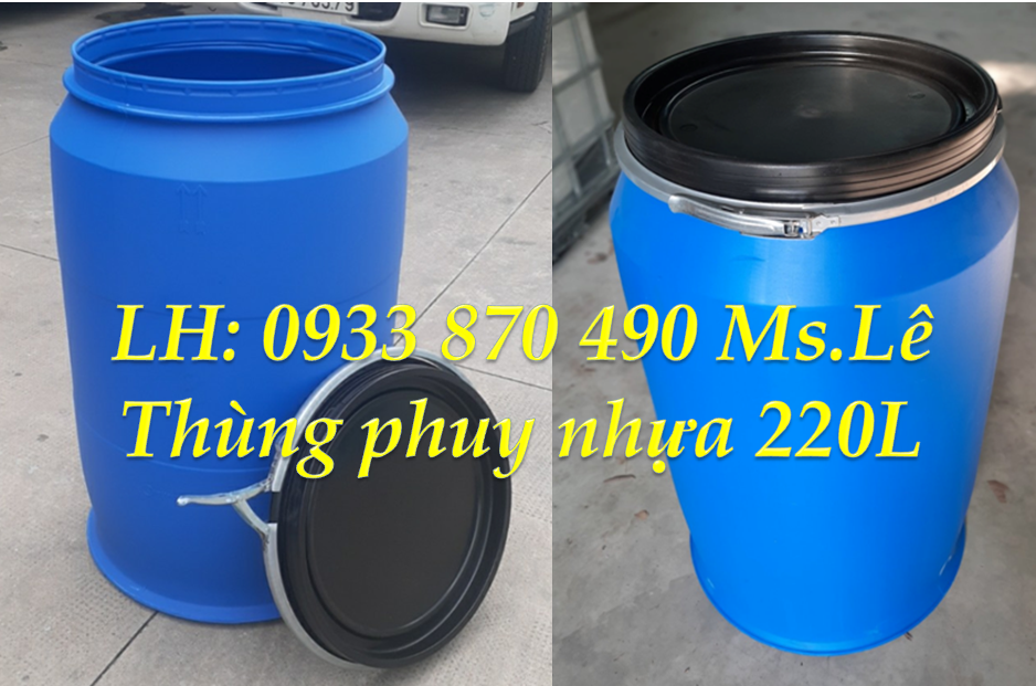 Thùng phi nhựa 220 lít giá sỉ, thùng phuy nhựa 120 lít đựng chất lỏng