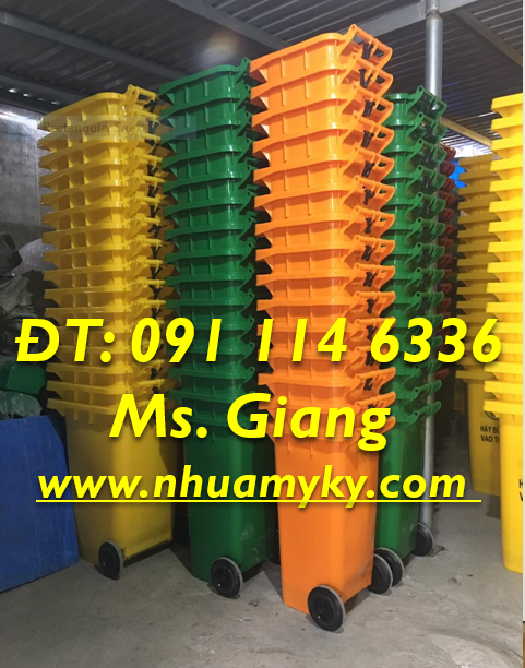 Thùng rác 120 lít nắp kín 2 bánh xe 